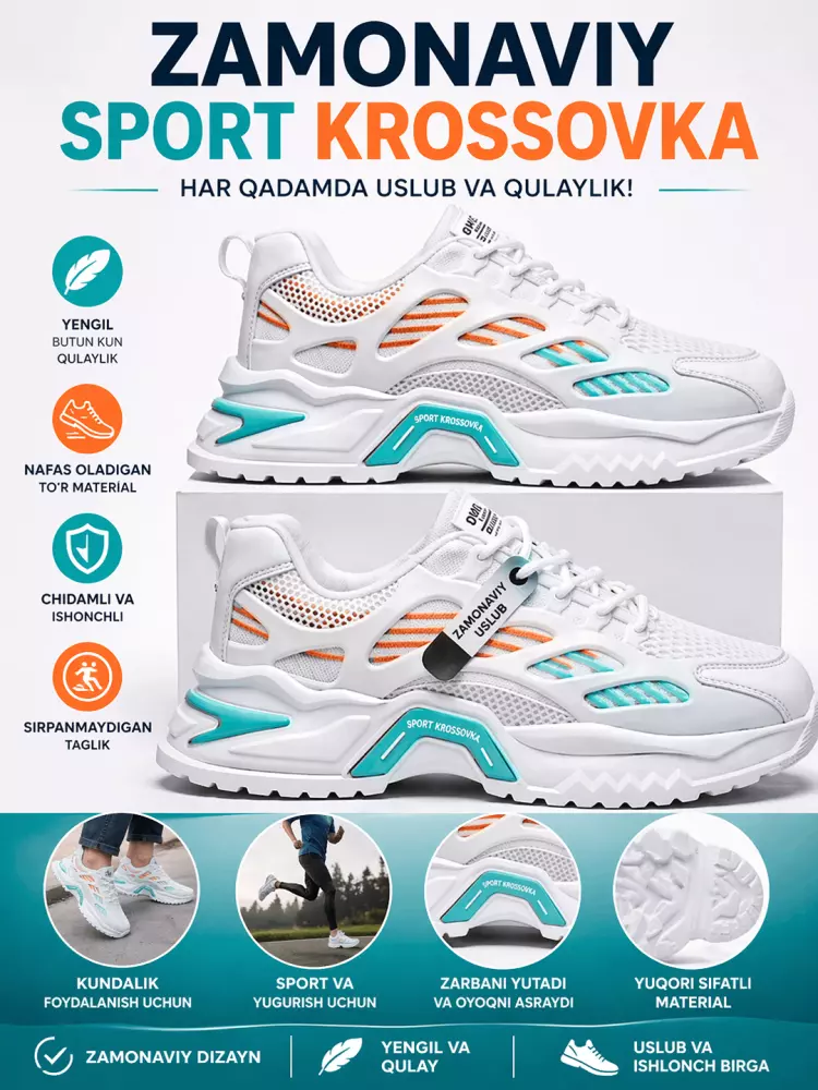 Erkaklar krossovkasi | Yengil nafas oluvchi, qulay sport oyoq kiyim, 40-44