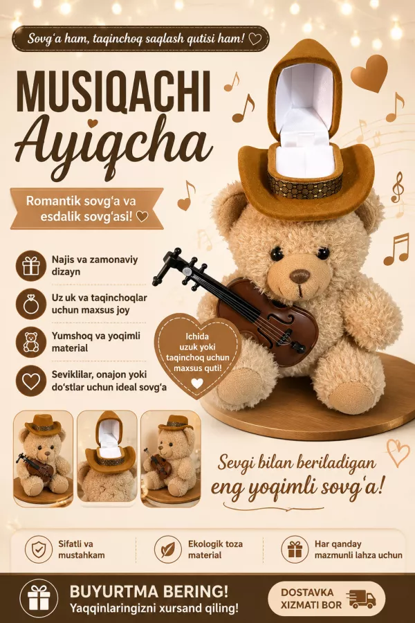 🐻🎻 Musiqachi ayiqcha – unutilmas sovg'a! 🎁❤️