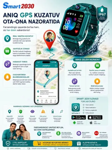 Bolalar smart soati, SIM kartada ishlaydi, ilova orqali masofadan boshqarish
