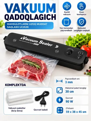 Vakuumli qadoqlagich VSX takomillashtirilgan versiyasi + 10 paket