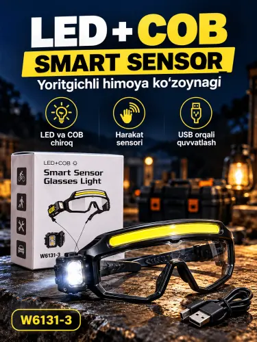LED COB Smart Sensor chiroqli himoya ko‘zoynagi, USB zaryadli