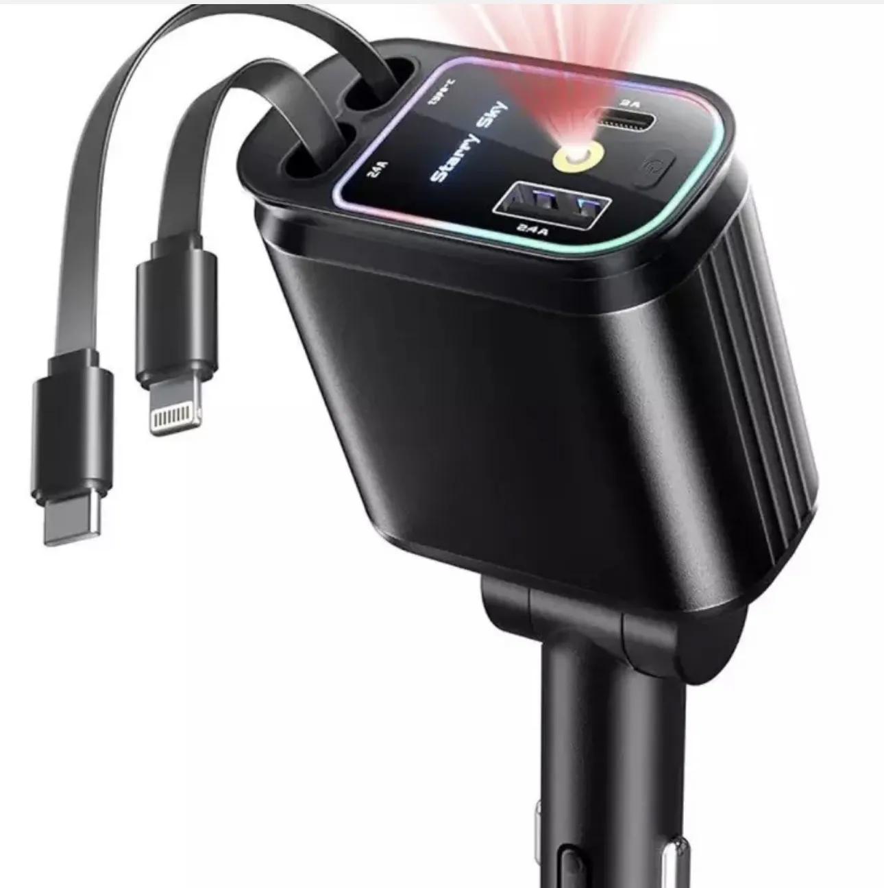 Starlight Retractable Car Charger — 4-in-1 Avtomobil Zaryadlovchi